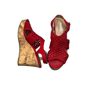 SO Taffy Red Heels Wedge Sandals